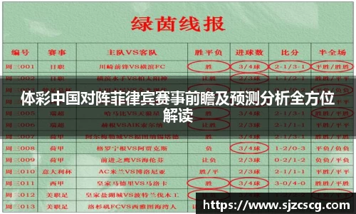 体彩中国对阵菲律宾赛事前瞻及预测分析全方位解读